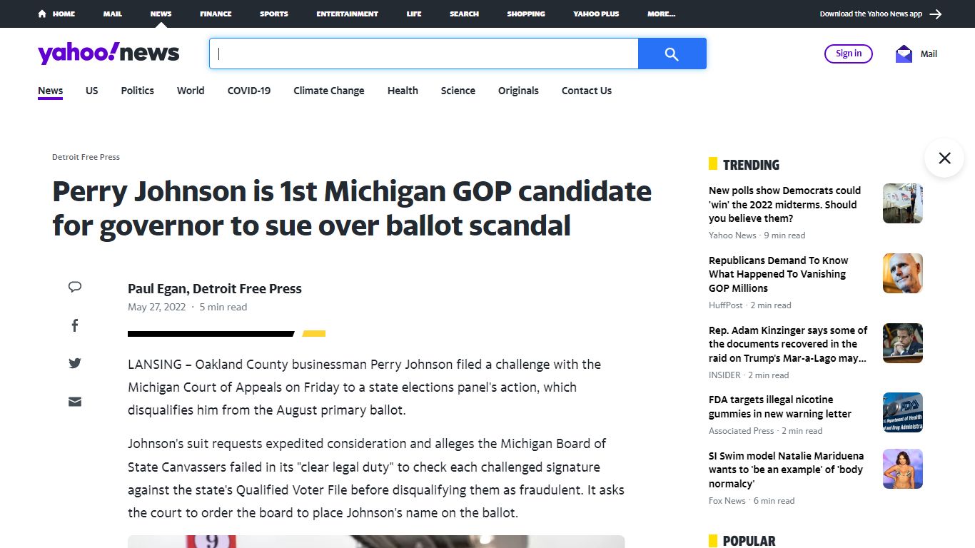 Perry Johnson is 1st Michigan GOP candidate for governor to sue over ...